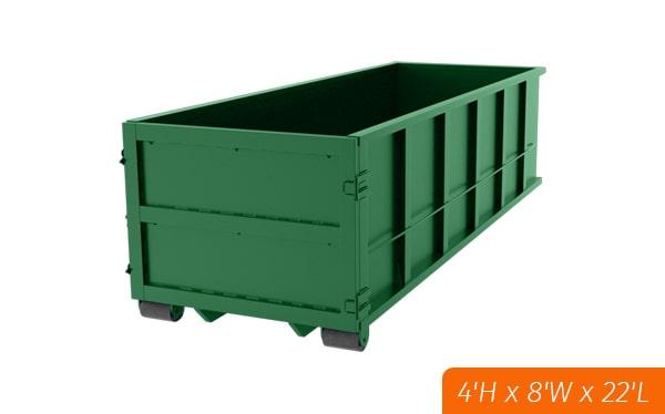 our twenty-yard dumpsters can typically be placed in driveways, parking lots, or other paved surfaces, as long as there is enough space for our trucks to deliver and pick up the dumpster